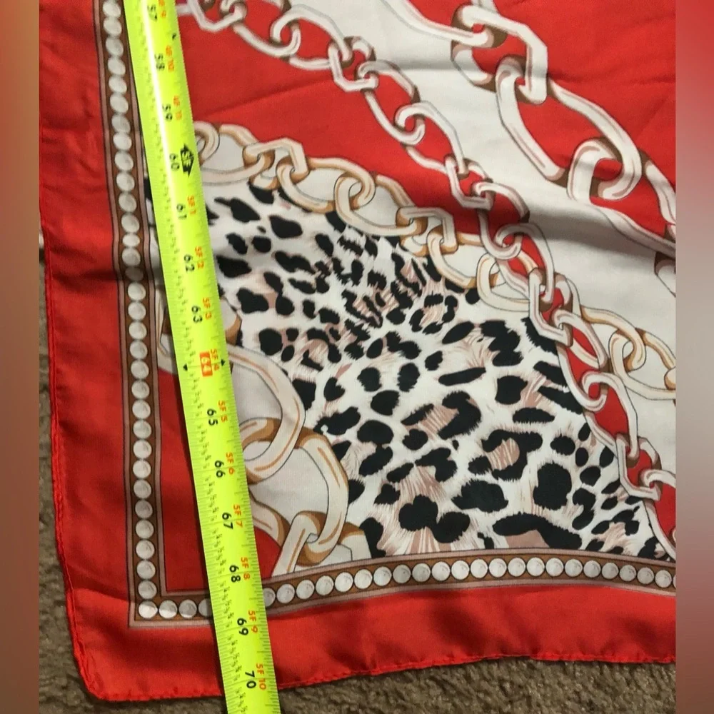 Jessica McClintok red gold chainlink animal print scarf‎ shawl wrap brand new